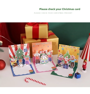 Weihnachten 3D Pop-up Grußkarte süße Cartoon Feiertag Segen Nachricht Karte Detailansicht