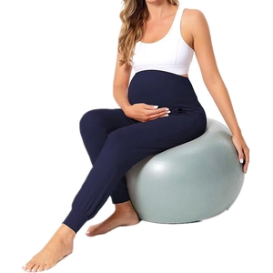 Slim fit maternity yoga pants in navy blue with high waist belly support for exercise