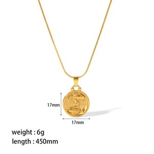 Detailed dimensions of gold zodiac pendant showing 17mm diameter and 450mm chain length