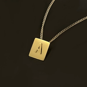 18K gold plated stainless steel necklace with a square letter A initial pendant