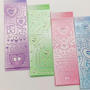 DIY pearl chain stickers with 3D hearts and bows in purple green pink and blue sets