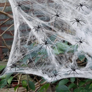 Stretchy Spider Web With Plastic Spiders Halloween Party Decoration Haunted House Scary Indoor Outdoor Props