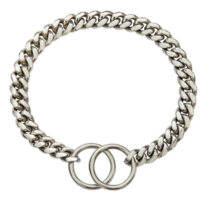 10mm silver Cuban link stainless steel P-chain dog collar with interlocking rings