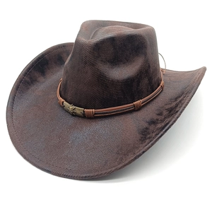 Western Cowboy Hat Suede Finish Wide Brim With Metal Skull Badge Retro Ethnic Style Outdoor Unisex Travel