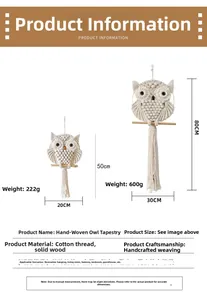 Size specifications for handmade macrame owl wall hanging with dimensions and weight info