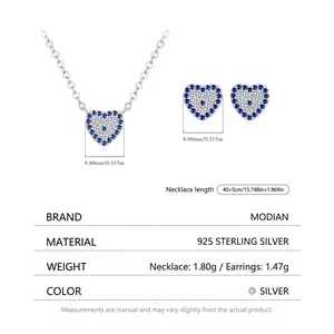 S925 sterling silver heart jewelry set with blue gemstones and white diamonds