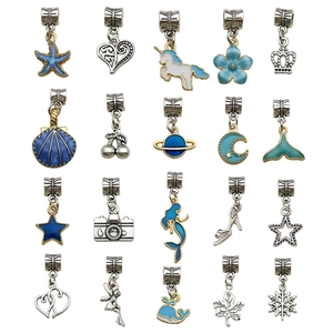 Detailed grid showing 20 blue and silver enamel DIY jewelry charms for bracelets