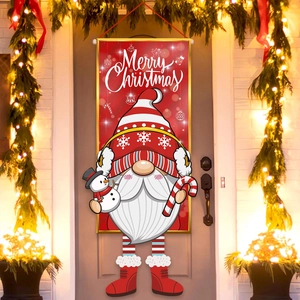 Festive Merry Christmas door banner with Gnome and snowman for outdoor holiday decoration