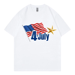 Detail of 4th July American Independence Day print on white cotton T-shirt