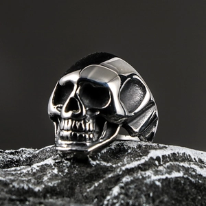 Vintage Gothic Skull Ring For Men Titanium Steel Punk Rock Hip Hop Halloween Jewelry Polished Heavy Metal Biker Band Ring