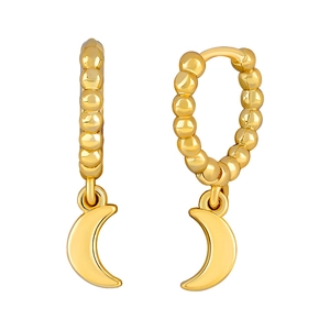 Polished gold S925 silver needle beaded hoop earrings with crescent moon pendant for women
