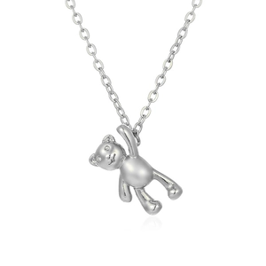 Minimalist silver stainless steel teddy bear pendant necklace with a 3D bear charm