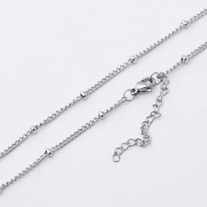 2mm silver stainless steel beaded chain necklace with lobster clasp and extender
