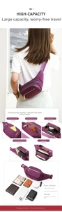 Purple quilted crossbody bag featuring multiple zipper pockets and large storage capacity