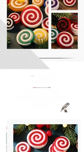 Macro detail of swirl peppermint candy ornaments for Christmas tree decoration in vibrant colors