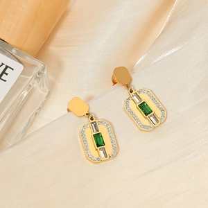 Elegant gold-plated snake snake-style earrings with emerald green and white zircon accents