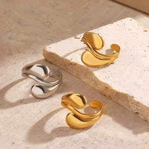 Minimalist 18K gold plated teardrop open rings set with organic matte metal texture