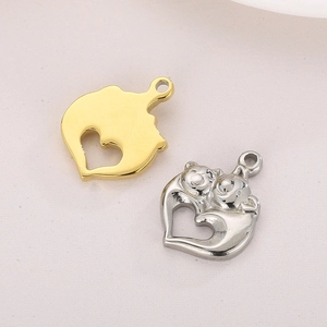 Minimalist heart pendants featuring animal hug design and openwork style in gold and silver