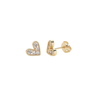 Elegant gold heart stud earrings with sparkling crystal inlay for women