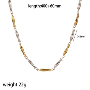 Minimalist two-tone fish link stainless steel necklace with 18k gold plating details