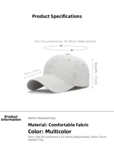 Detailed size chart for the breathable outdoor baseball cap with adjustable strap