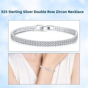 Detail of S925 sterling silver tennis bracelet with double row cubic zirconia crystals