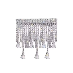 Sparkling silver fringe hair clip with long rhinestone tassels and pear-cut crystal drops
