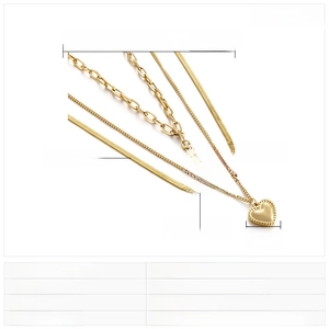 Dimensions détaillées pour collier multicouche doré avec pendentif cœur et perles