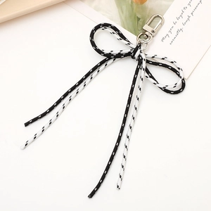 Colorful nylon rope bow charm with black and white stripes for camera and keys