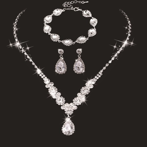 Sparkling crystal bridal jewelry set with water-drop zircon necklace earrings and bracelet