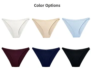 Color display of women's cotton sports bikinis in six colors including blue and red