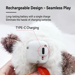 Electric plush bird cat toy with Type-C charging port and power switch shown