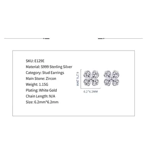 S999 sterling silver four-leaf clover stud earrings with sparkling cubic zirconia stones