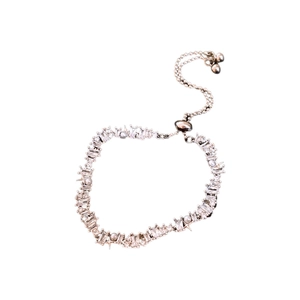 Adjustable silver bracelet with starburst zircon and rectangular crystal accents