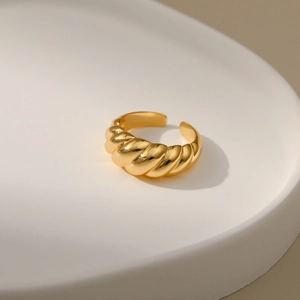 Minimalist 18K gold plated croissant dome ring with a polished mirror finish and open design