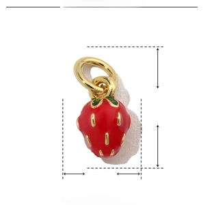 Technical parameters of 11mm strawberry enamel charm with copper base and red finish