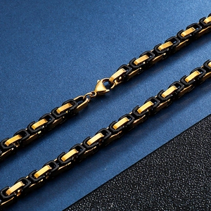 Men's hip hop square box chain necklace in black and gold plated stainless steel