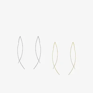 925 Sterling Silver Minimalist Long Curved Linear Threader Earrings For Women Elegant Delicate Jewelry