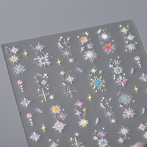 Self-adhesive holographic snowflake nail stickers with colorful laser star patterns