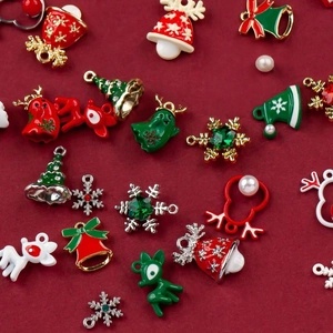 Assorted Christmas alloy charms with reindeer, bells and trees for DIY jewelry making