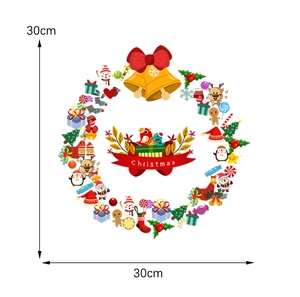 Size chart showing 30cm PVC Christmas static stickers with Santa Claus and Reindeer icons