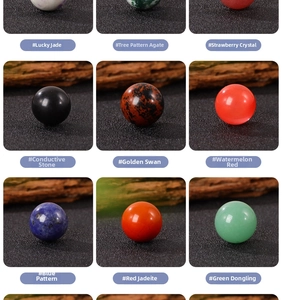 Macro view of nine types of 20mm natural gemstone spheres with unique textures