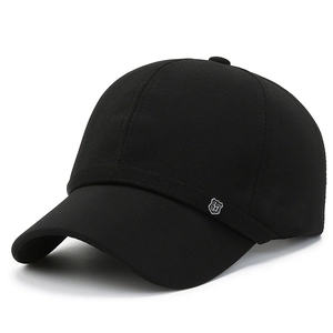 Classic black baseball cap for men with textured fabric and small silver shield logo