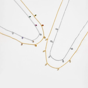 Elegant S925 sterling silver rainbow marquise stone necklace in gold and silver finish