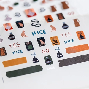 5D graffiti nail art stickers featuring cats and floral patterns with KX025 model code