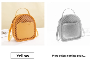 Detail view of mini vintage backpack in yellow leather and canvas with adjustable straps
