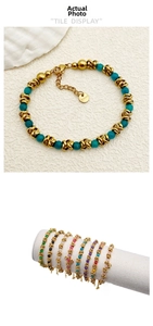 Detail of colorful beaded stainless steel bracelets with lobster clasp and extension chain