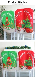 Détails des housses de chaise de Noël avec motifs de lutins et texte Merry Christmas