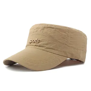 Men's khaki quick-dry cadet cap with sports embroidery and long sun protection brim