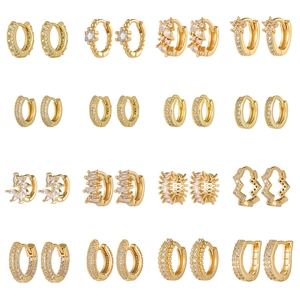 Pendientes De Aro Cobre Bañado En Oro Geométrico Zirconia Minimalista Moda Para Mujeres